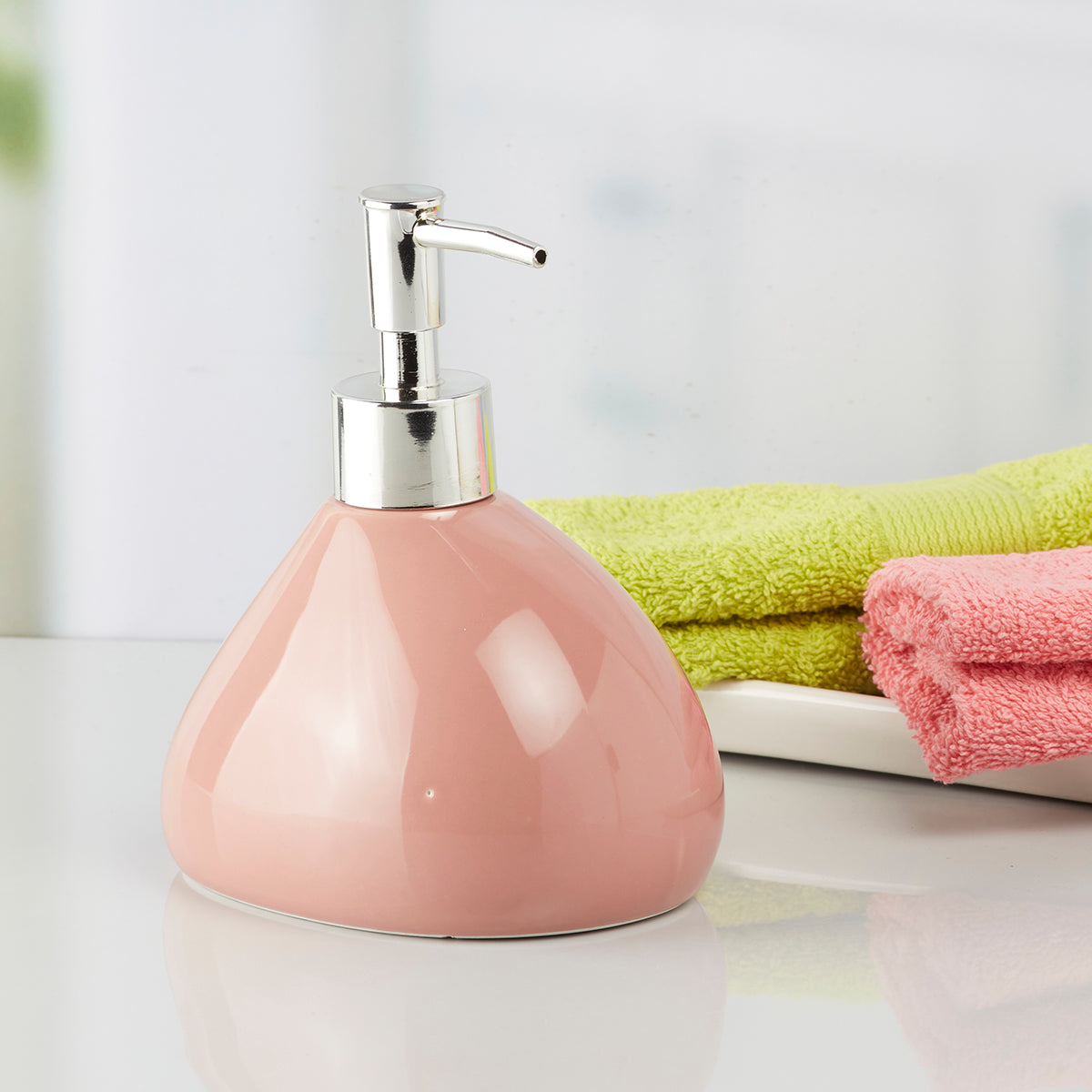 Ceramic Soap Dispenser handwash Pump for Bathroom, Set of 1, Pink (7967)