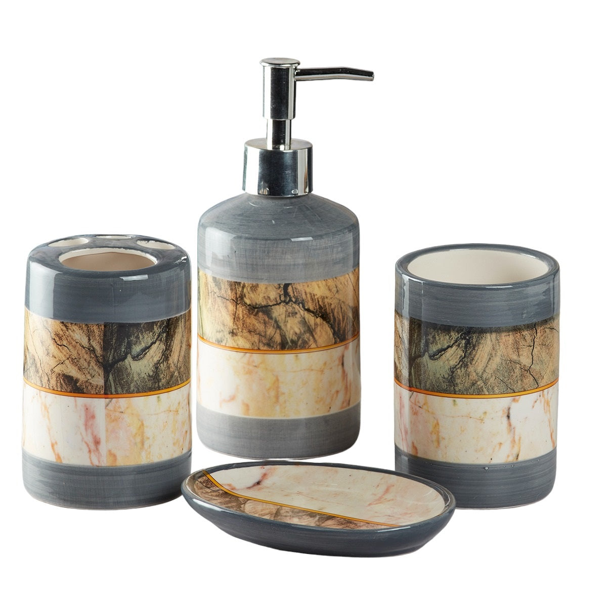 Ceramic Bathroom Accessories Set of 4 Bath Set with Soap Dispenser (8116)