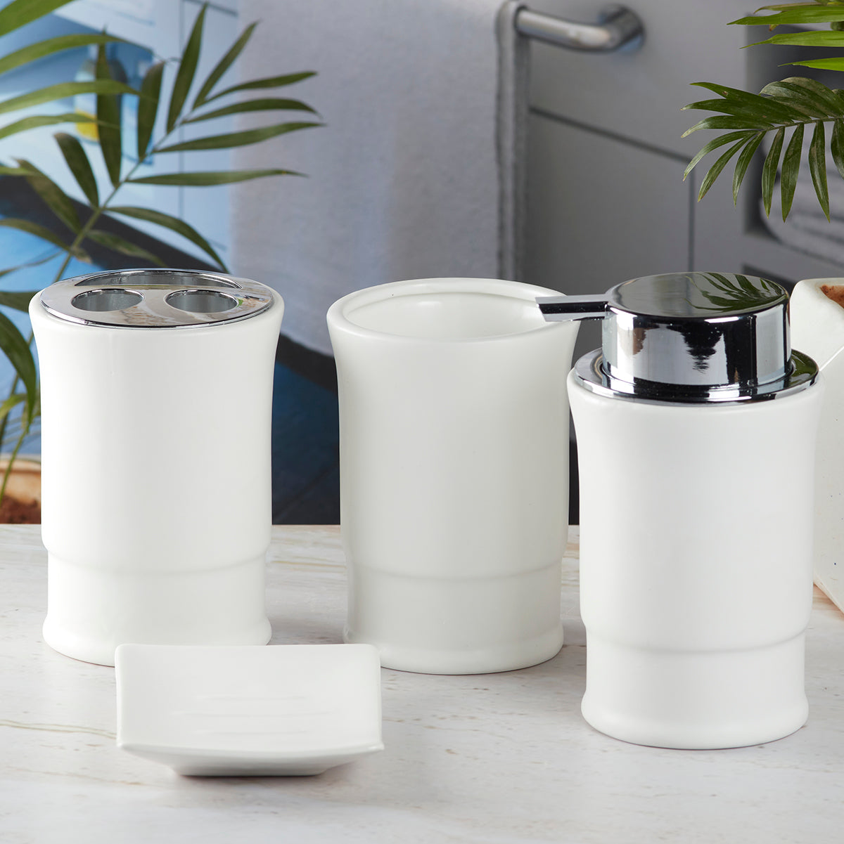 Ceramic Bathroom Accessories Set of 4 Bath Set with Soap Dispenser (8245)