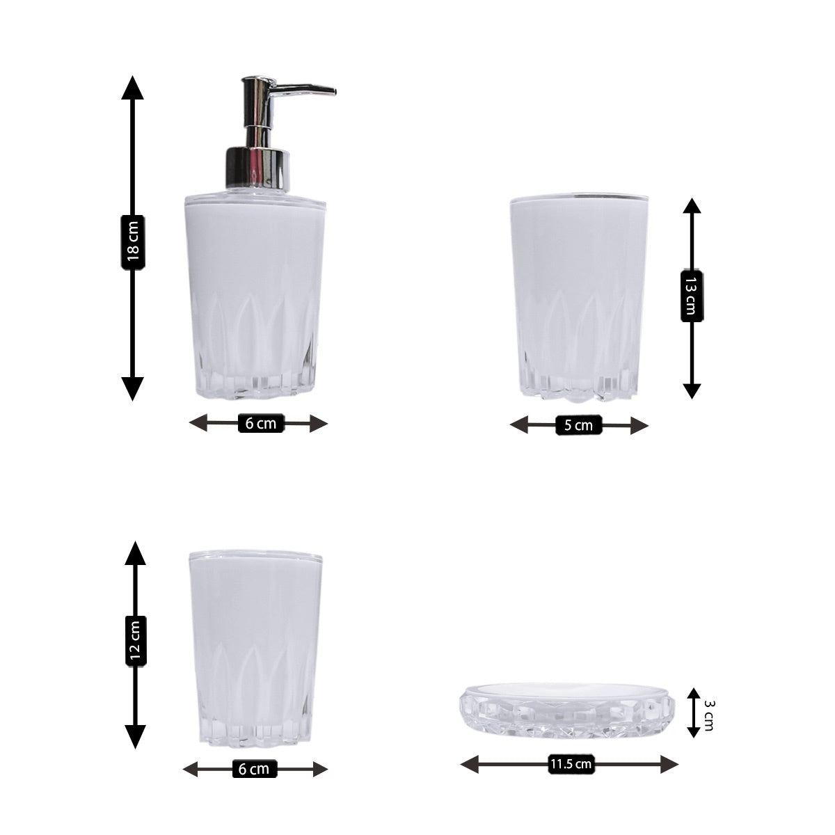 Acrylic Bathroom Accessories Set of 4 Bath Set with Soap Dispenser (8339)