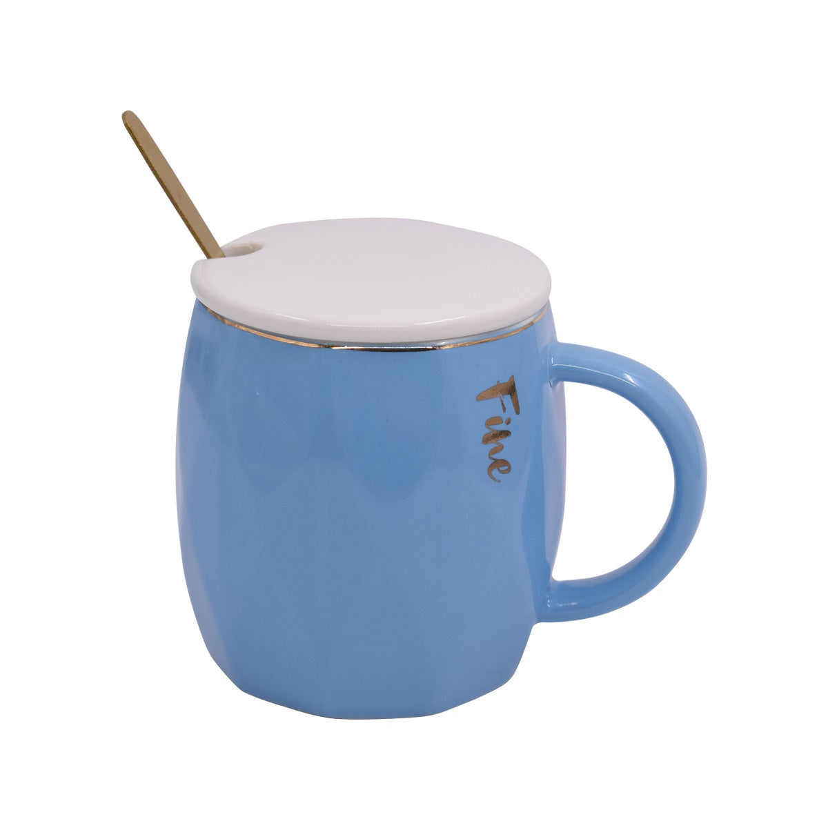 Fancy Ceramic Coffee or Tea Mug with Lid and Handle with Spoon (8437)