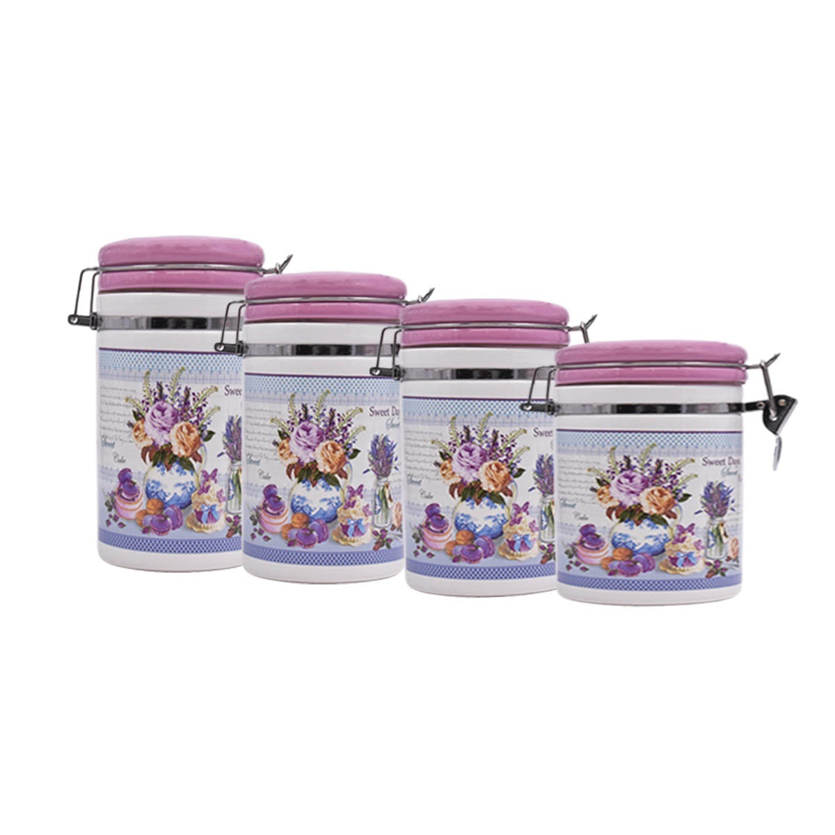 Ceramic Airtight Canister Jars & Containers Set (Pack of 4) Pink (488-K)
