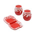 Ceramic Salt and Pepper Set with tray, Floral Design, Red White (8565)