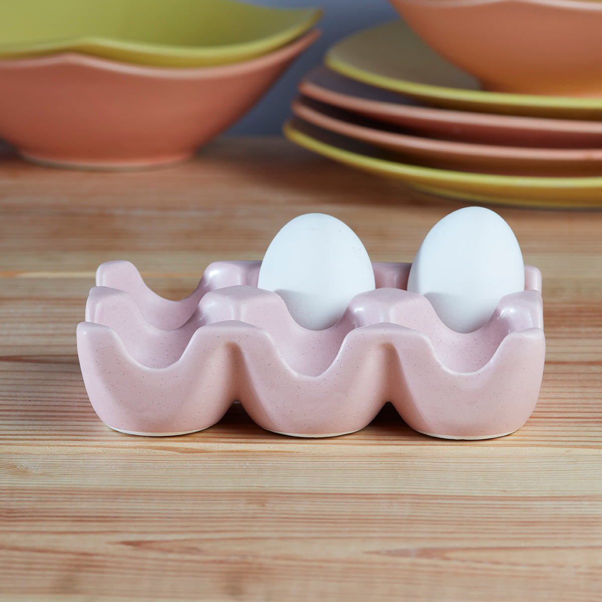 Ceramic 6 Egg Tray / Crate for countertop Refrigerator, Pink