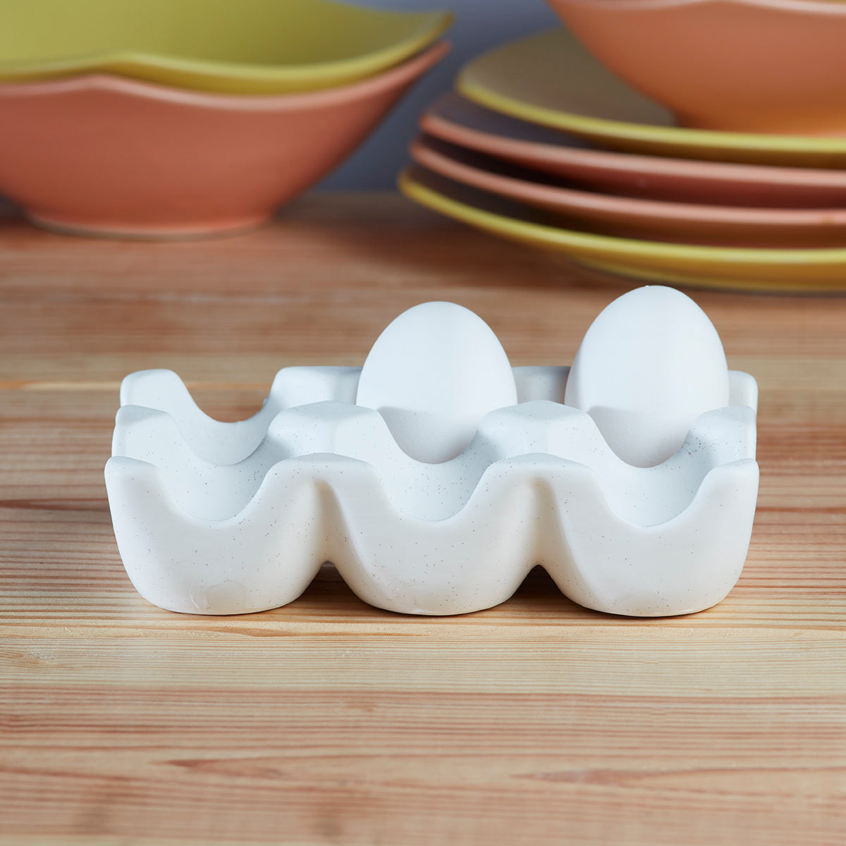 Ceramic 6 Egg Tray / Crate for countertop Refrigerator, White