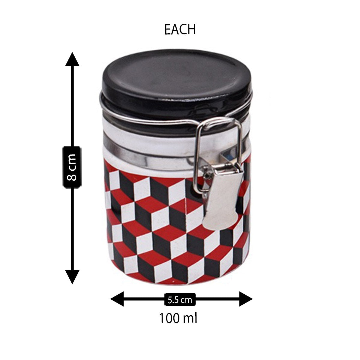 Ceramic Airtight Mini Canister Jar and Container (Pack of 4) (100ml) (8631)