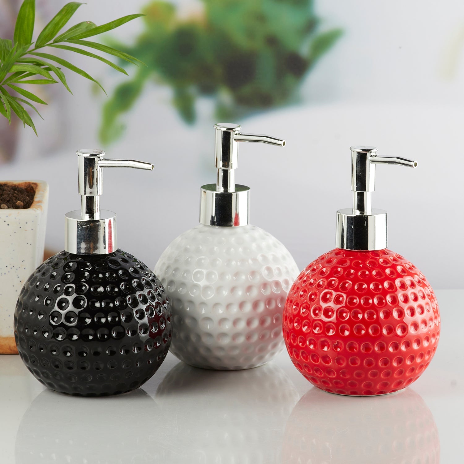 Ceramic Soap Dispenser handwash Pump for Bathroom, Set of 1, Red (8652)