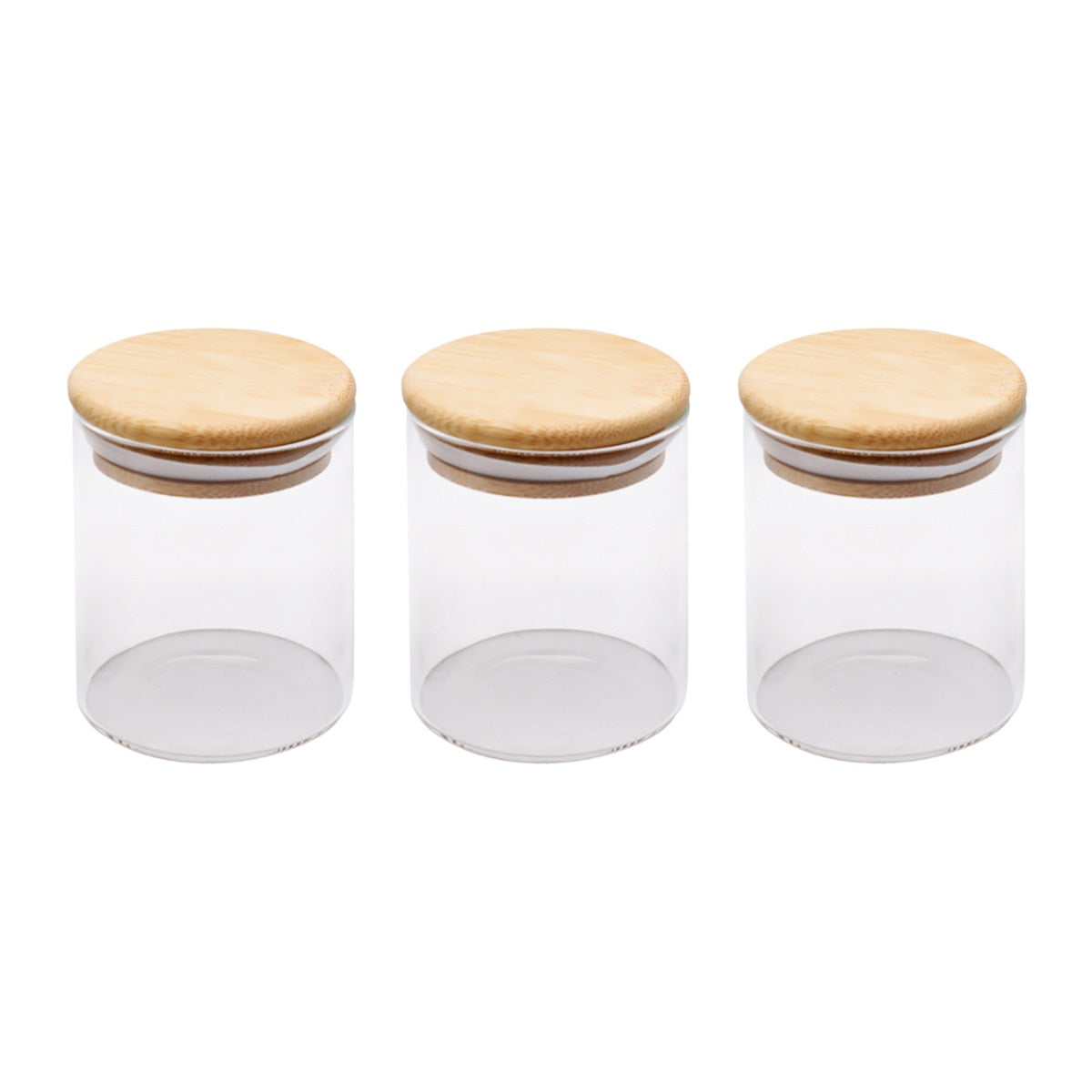 Glass Food Storage Airtight Container Jars Set with wooden lids, Set of 3, 220ml