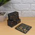 Wooden Coasters Set of 6 with Holder, Square, Black Golded