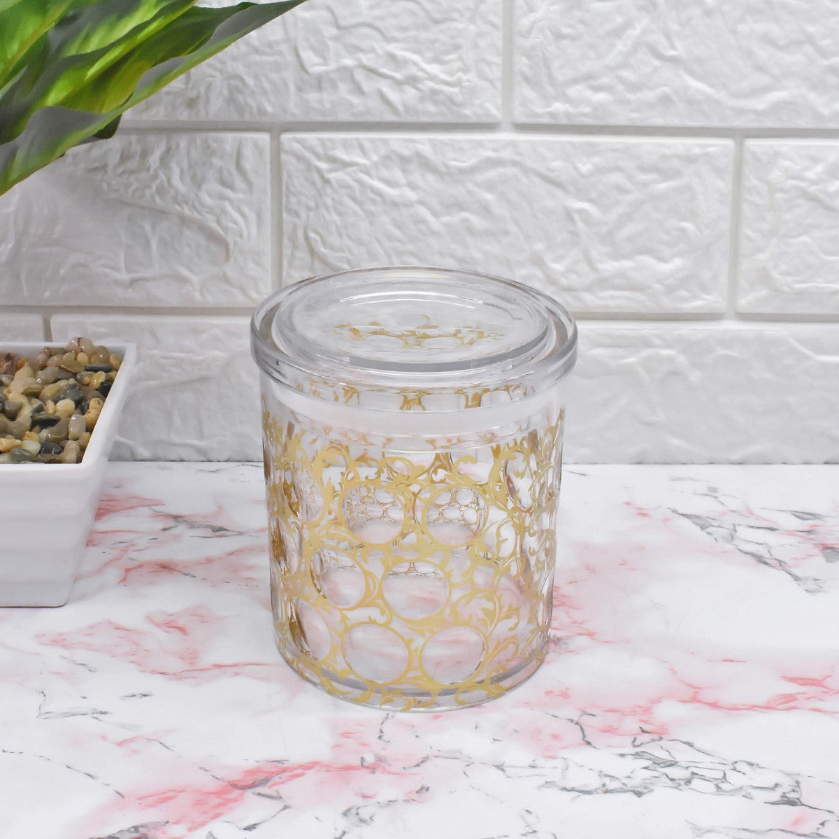 Acrylic Airtight Canister Jar & Container, Round, Gold (4x4.5 in) (8949)
