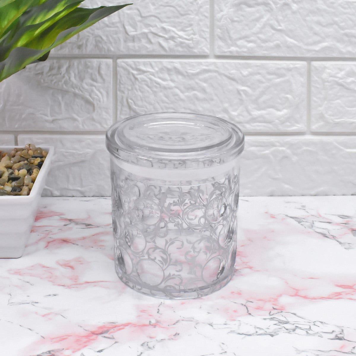 Acrylic Airtight Canister Jar & Container, Round, Silver (4x4.5 in) (8950)