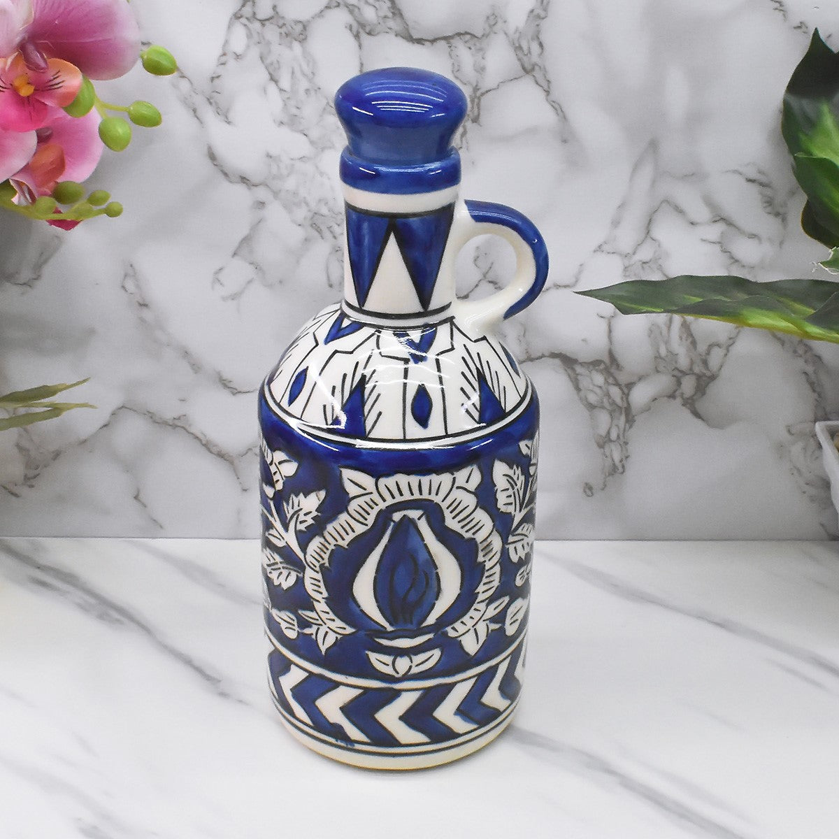Ceramic Blue Mughal Oil Bottle for Kitchen