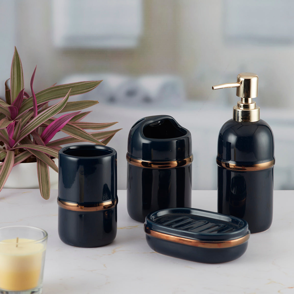 Ceramic Bathroom Accessories Set of 4 Bath Set with Soap Dispenser (9620)