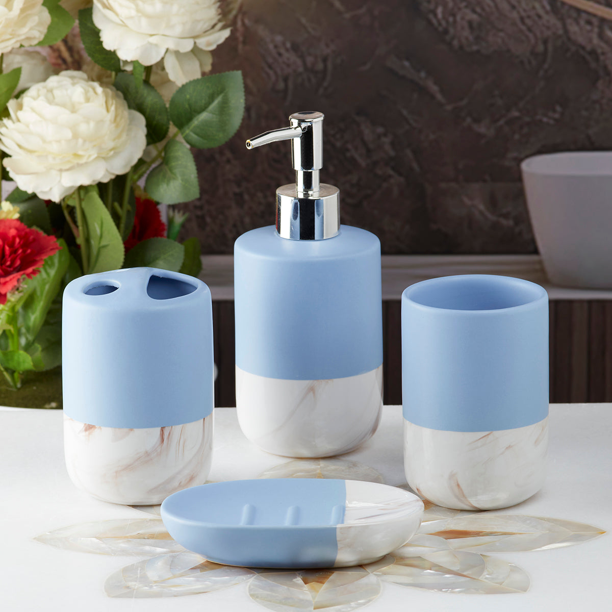 Ceramic Bathroom Accessories Set of 4 Bath Set with Soap Dispenser (9621)