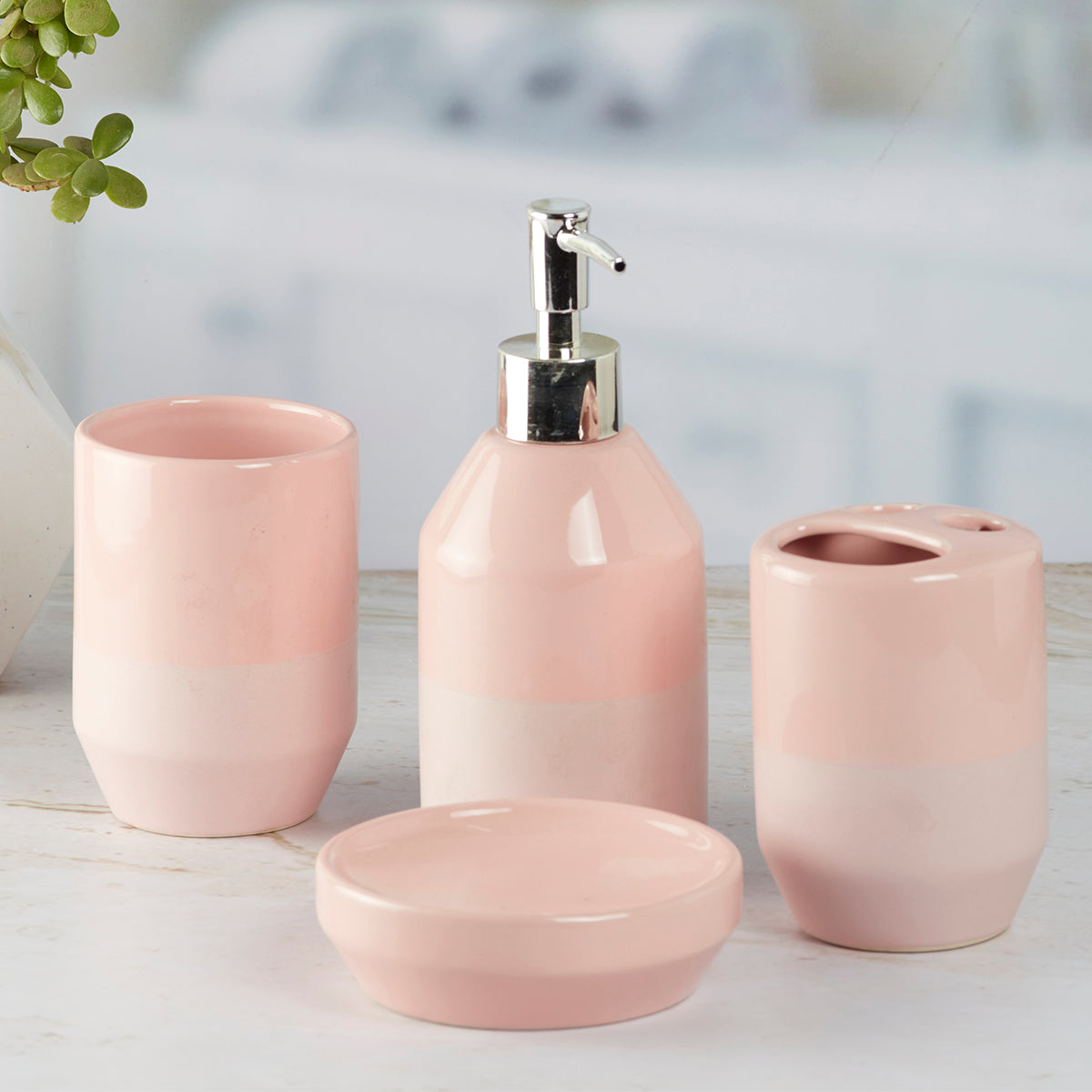Ceramic Bathroom Accessories Set of 4 Bath Set with Soap Dispenser (9633)