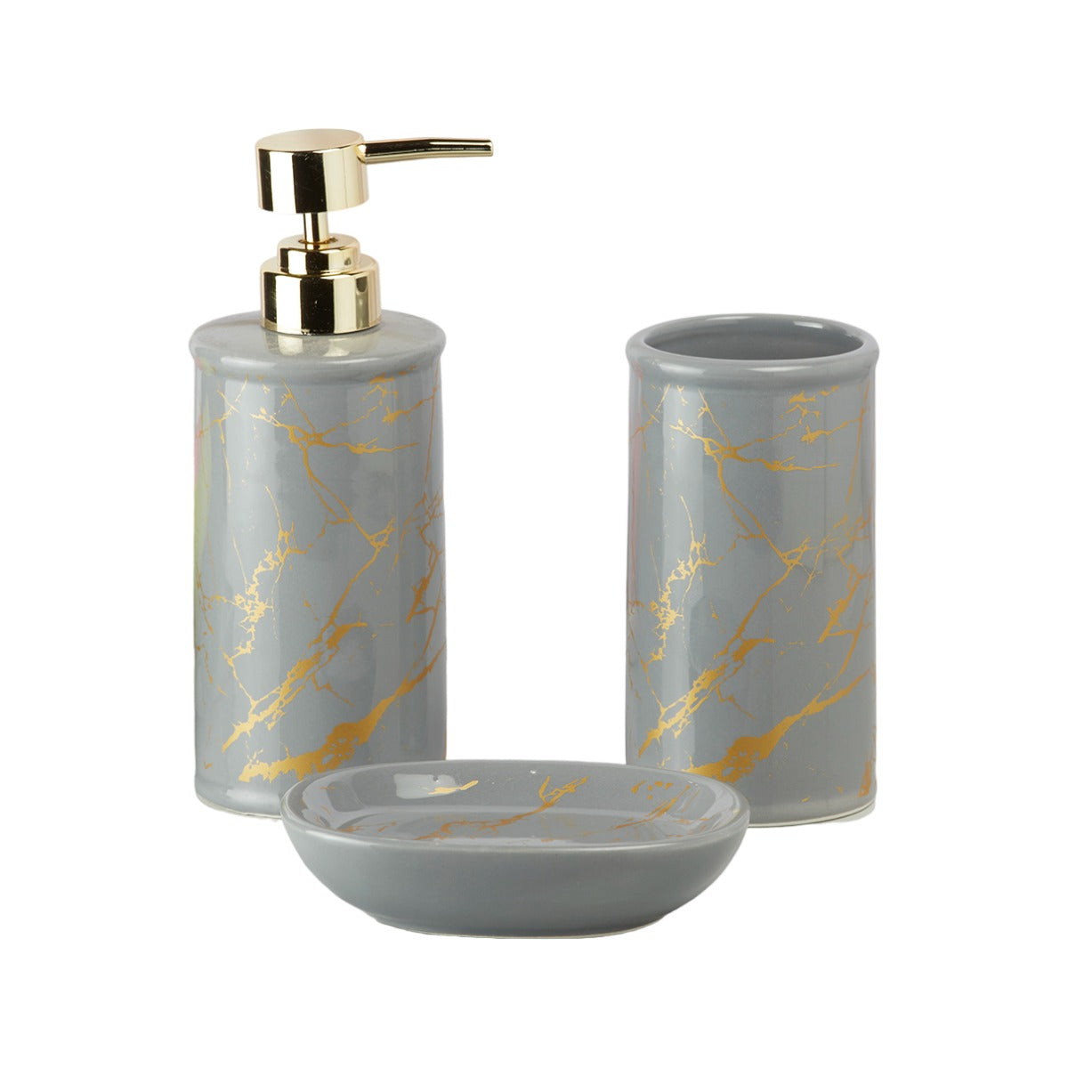 Ceramic Bathroom Accessories Set of 3 Bath Set with Soap Dispenser (9730)