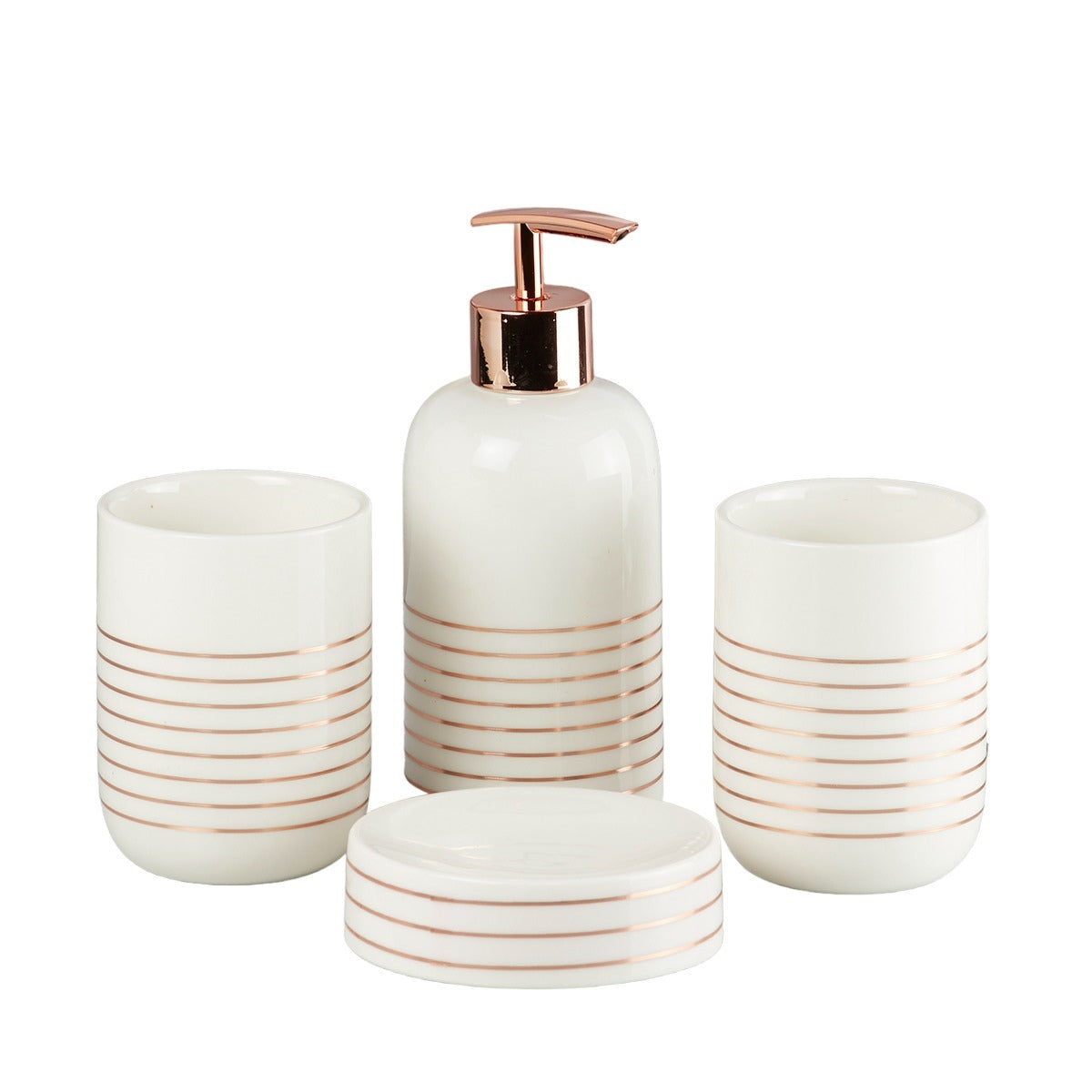 Ceramic Bathroom Accessories Set of 4 Bath Set with Soap Dispenser (9736)