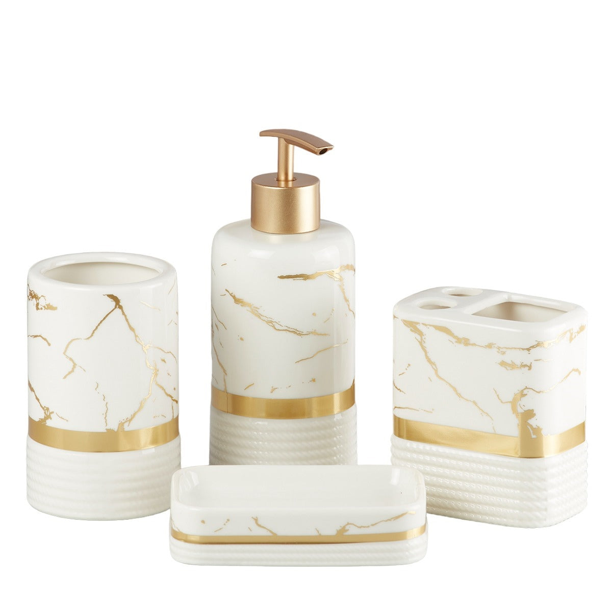 Ceramic Bathroom Accessories Set of 4 Bath Set with Soap Dispenser (9744)