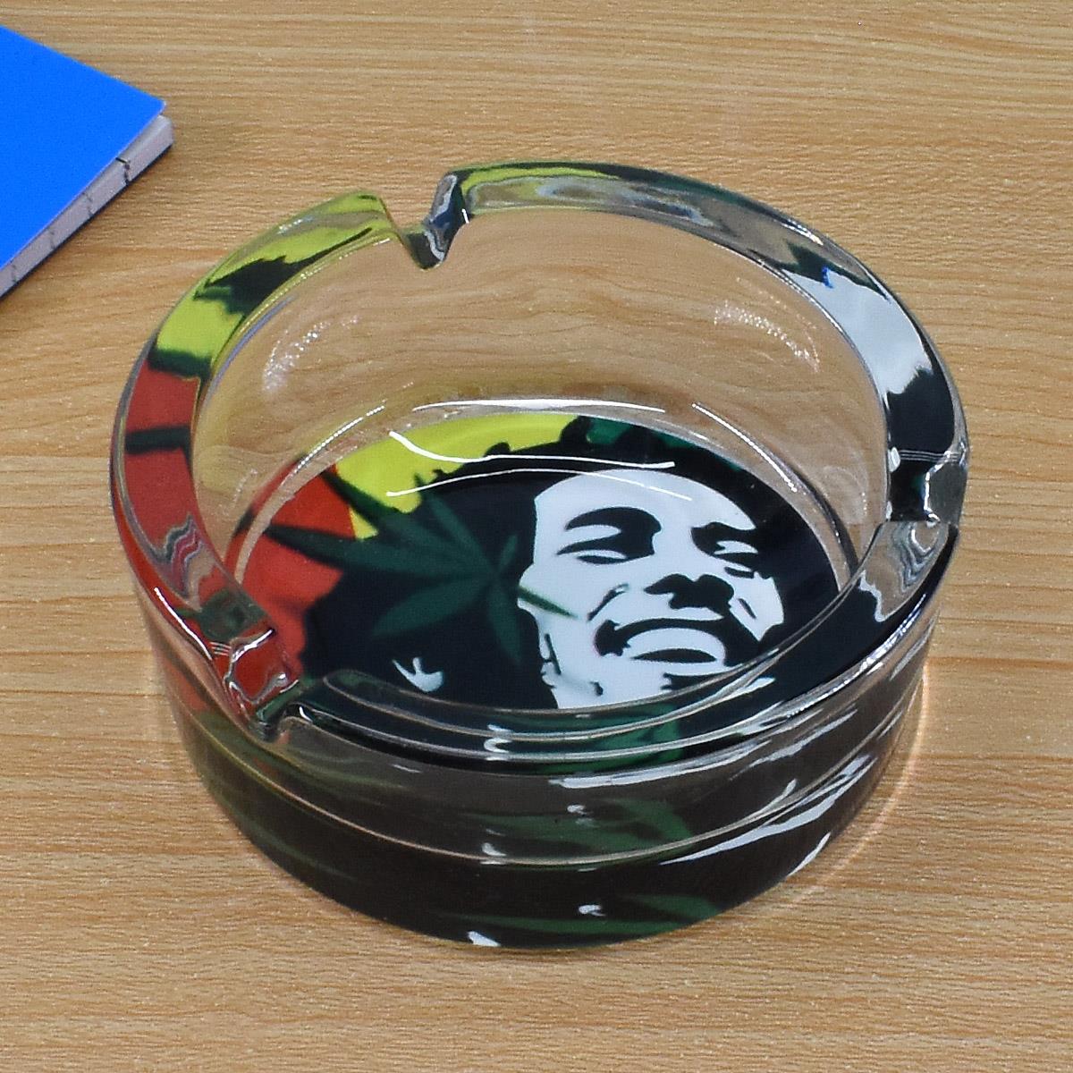 Glass Ashtray for Smokers, Printed, Round (9831)