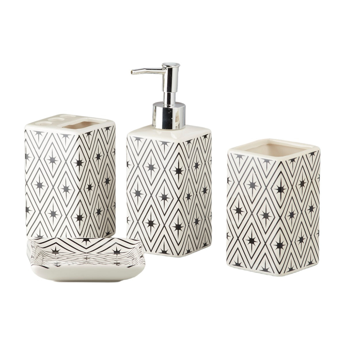 Ceramic Bathroom Accessories Set of 4 Bath Set with Soap Dispenser (9843)