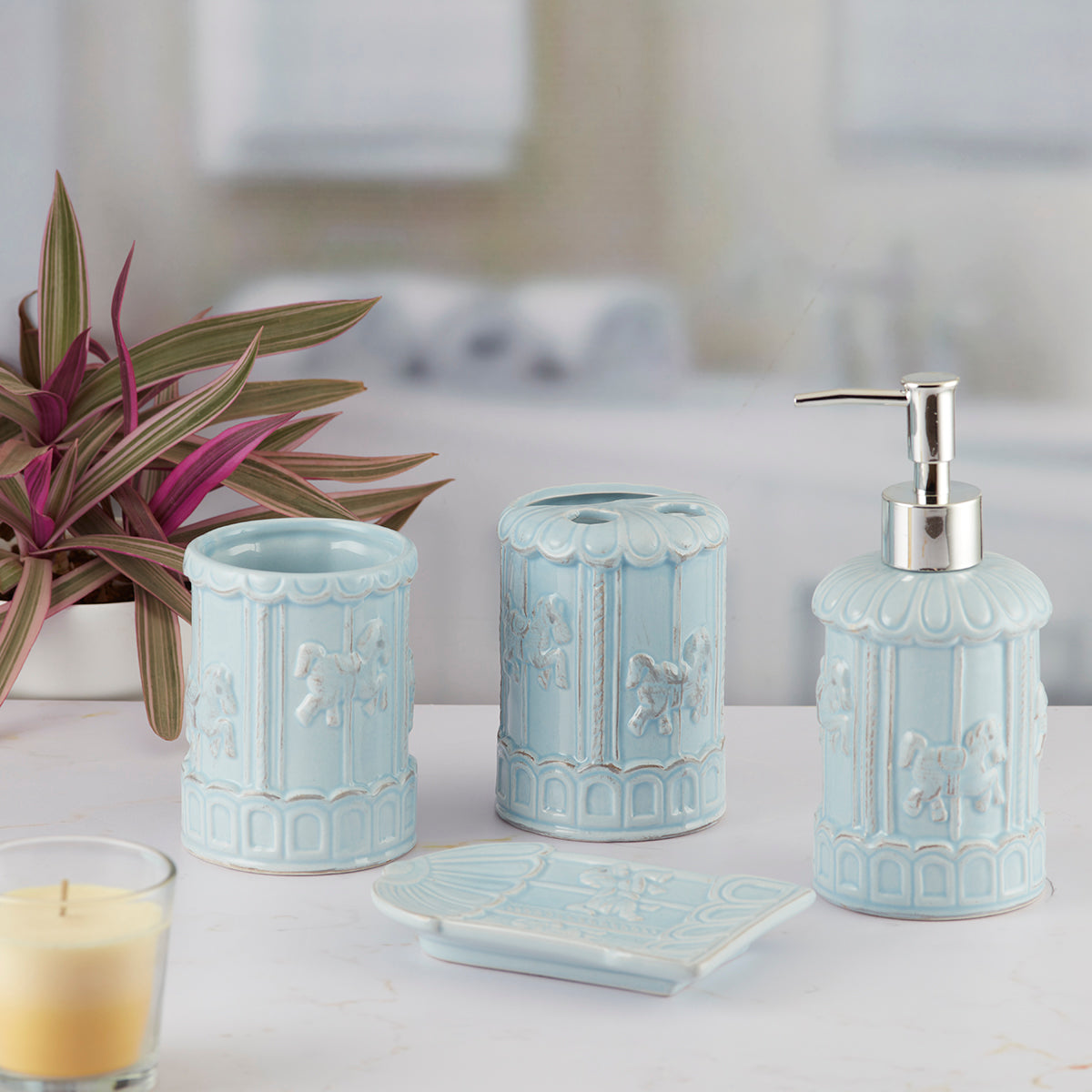 Ceramic Bathroom Accessories Set of 4 Bath Set with Soap Dispenser (9865)