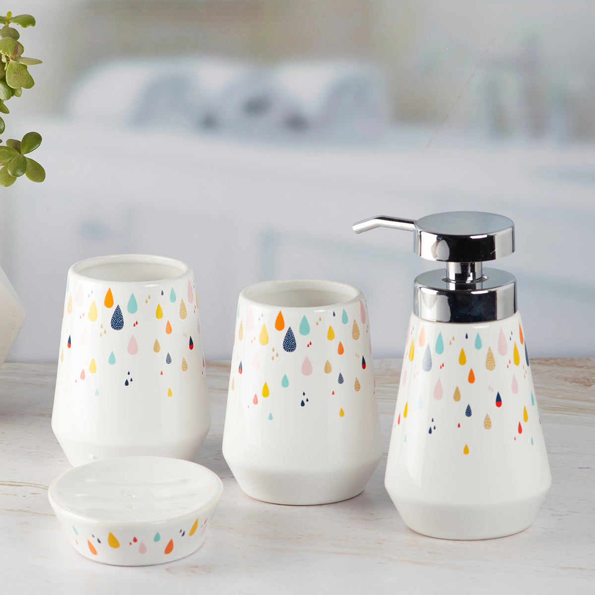 Ceramic Bathroom Accessories Set of 4 Bath Set with Soap Dispenser (9871)