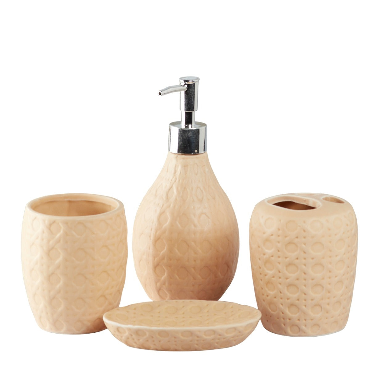 Ceramic Bathroom Accessories Set of 4 Bath Set with Soap Dispenser (9875)