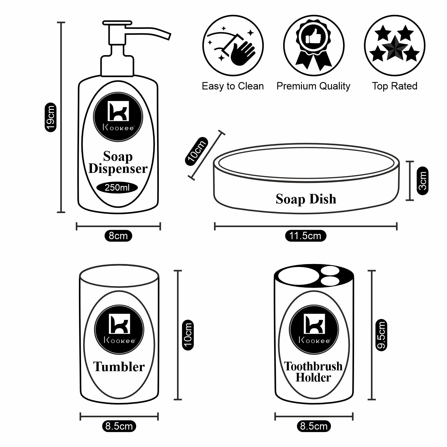 Ceramic Bathroom Accessories Set of 4 Bath Set with Soap Dispenser (9895)