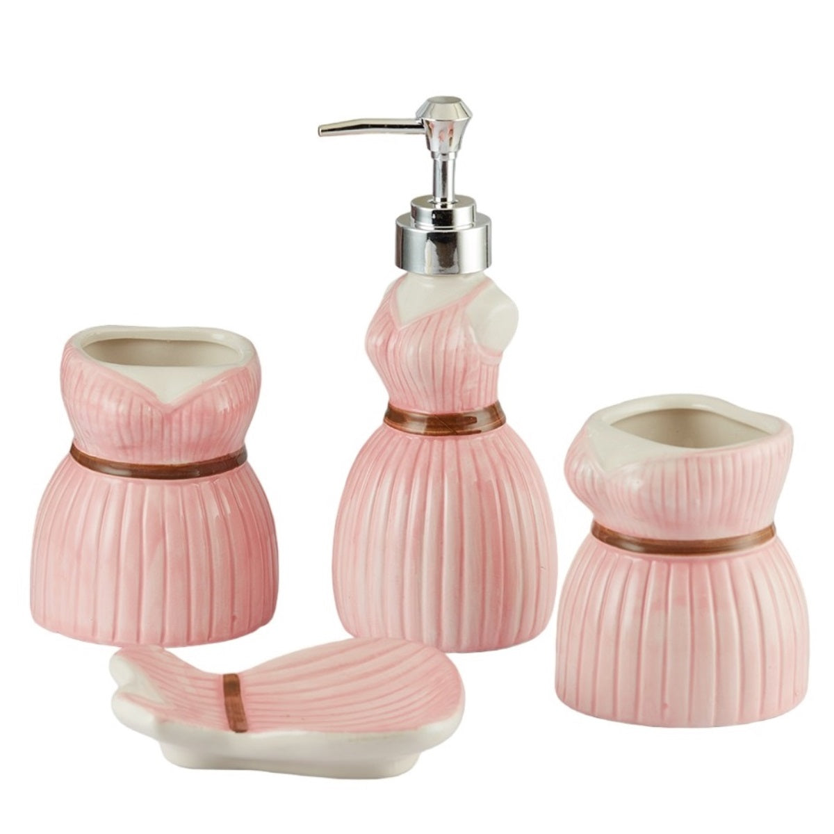Ceramic Bathroom Accessories Set of 4 Bath Set with Soap Dispenser (9895)