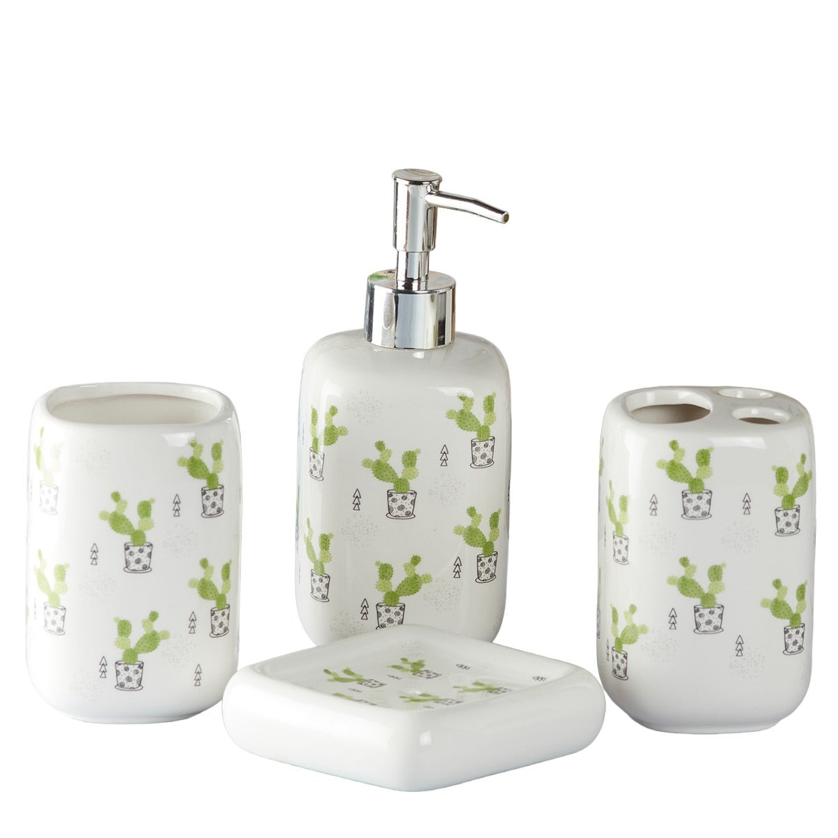Ceramic Bathroom Accessories Set of 4 Bath Set with Soap Dispenser (9902)