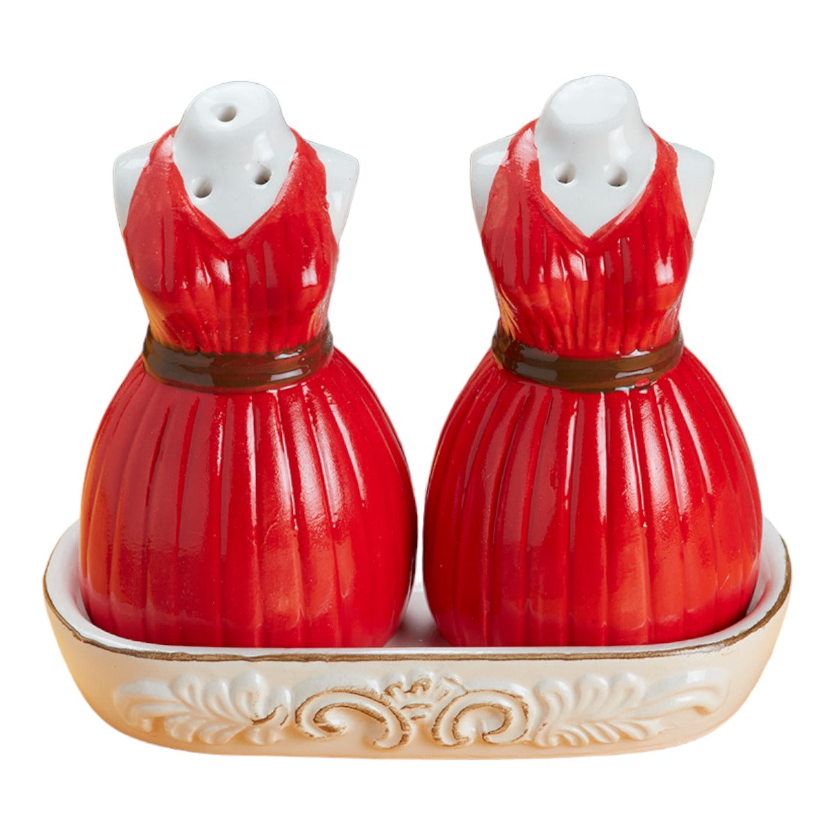 Ceramic Salt Pepper Container Set with tray for Dining Table (9973)