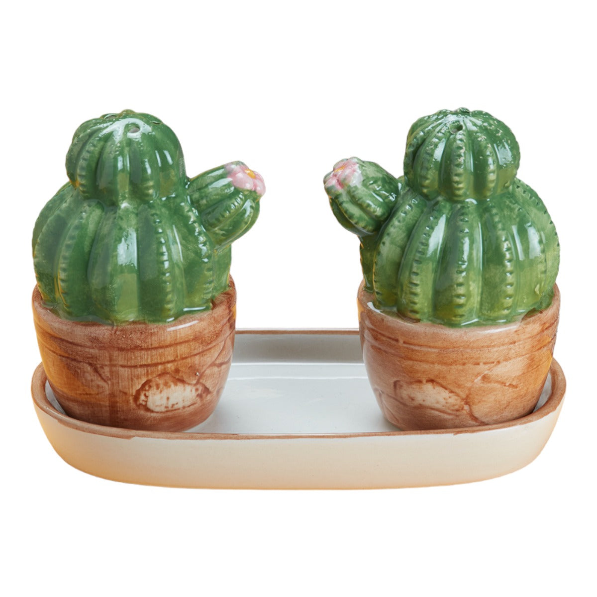 Ceramic Salt Pepper Container Set with tray for Dining Table (9982)