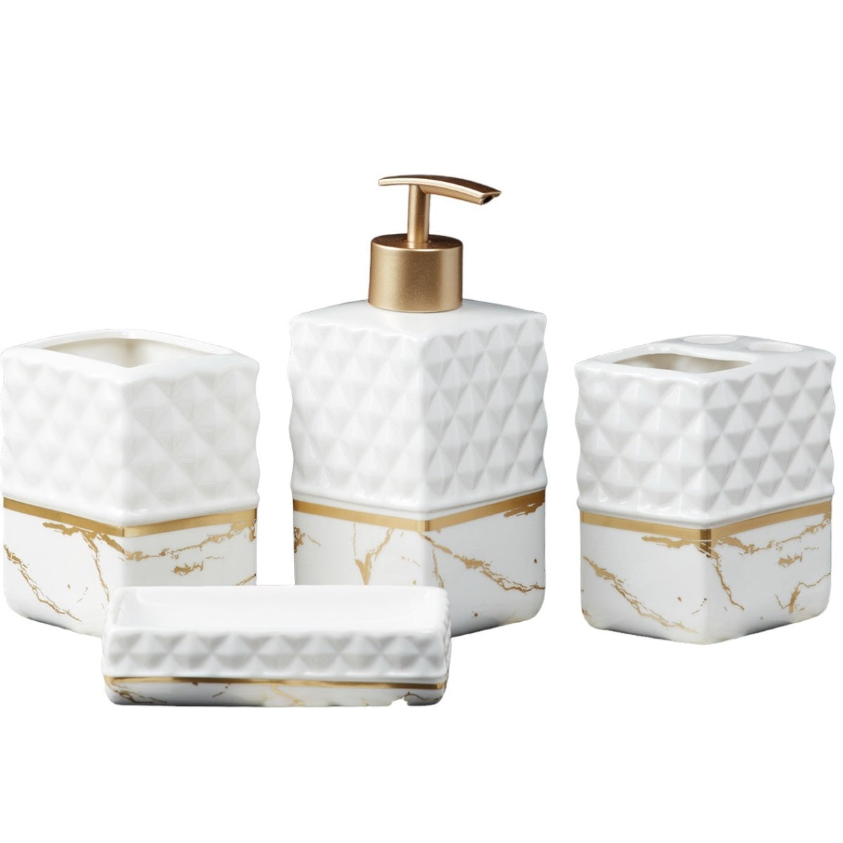 Ceramic Bathroom Accessories Set of 4 Bath Set with Soap Dispenser (10096)