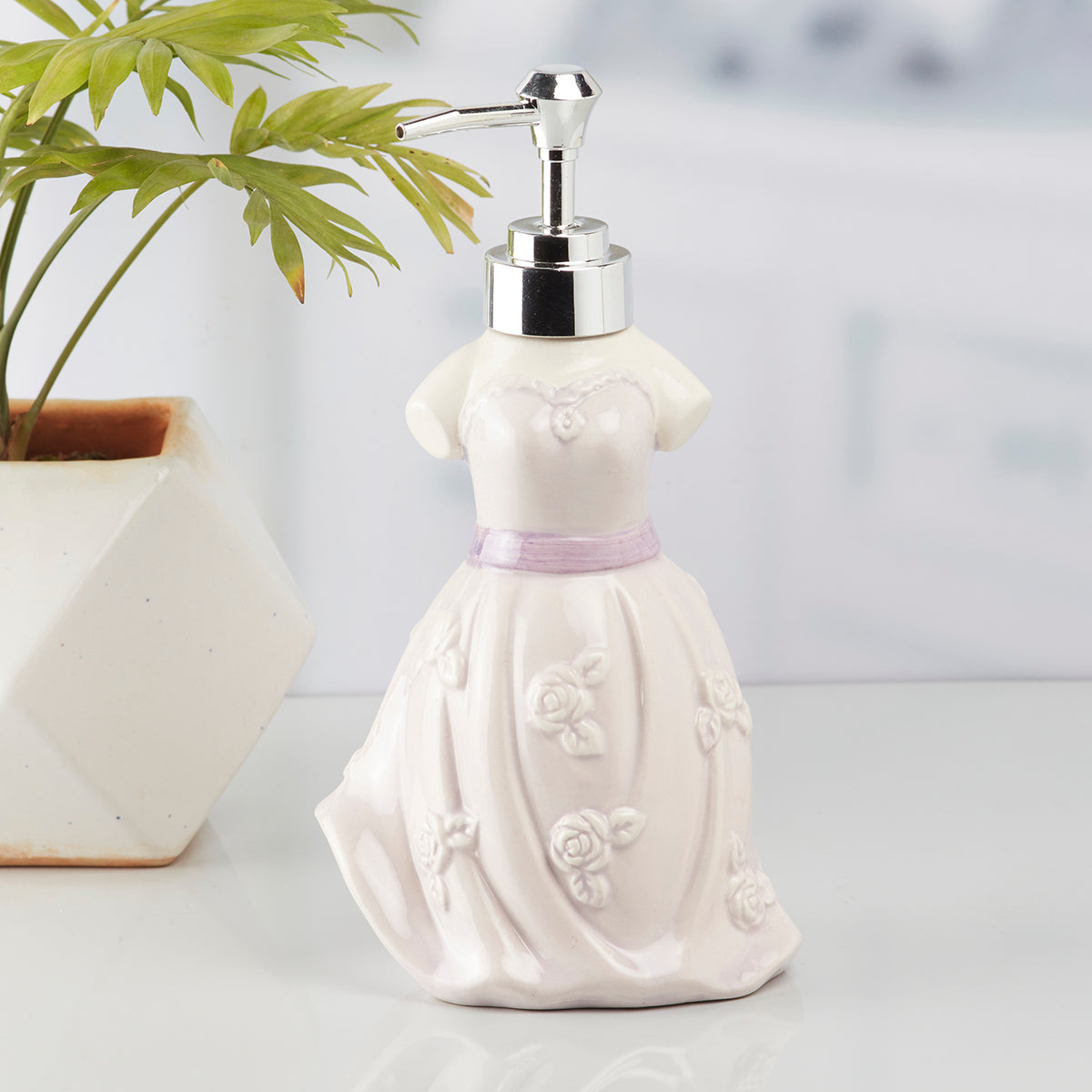 Ceramic Soap Dispenser handwash Pump for Bathroom, Set of 1, Purple (10161)