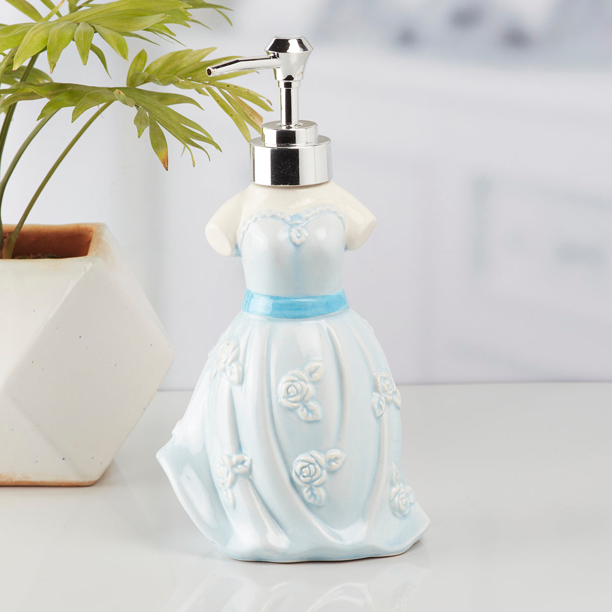 Ceramic Soap Dispenser handwash Pump for Bathroom, Set of 1, Blue (10163)