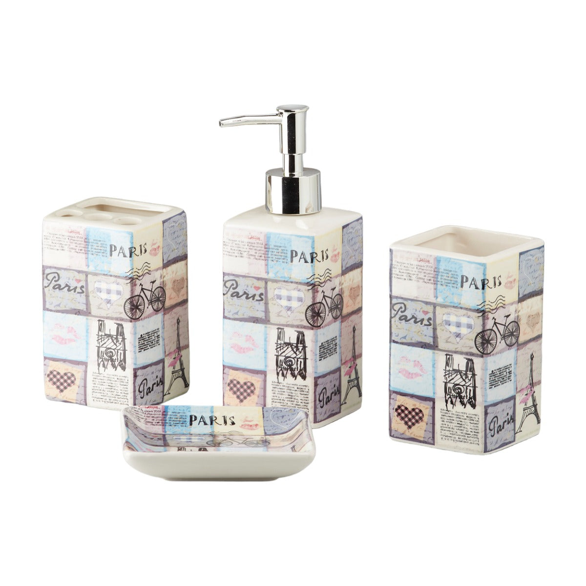 Ceramic Bathroom Accessories Set of 4 Bath Set with Soap Dispenser (10189)