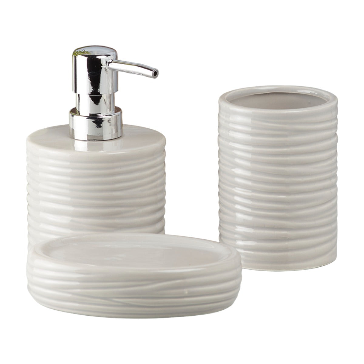 Ceramic Bathroom Accessories Set of 3 Bath Set with Soap Dispenser (10198)
