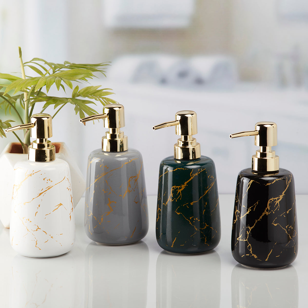 Ceramic Soap Dispenser handwash Pump for Bathroom, Set of 1, Green/Gold (10200)