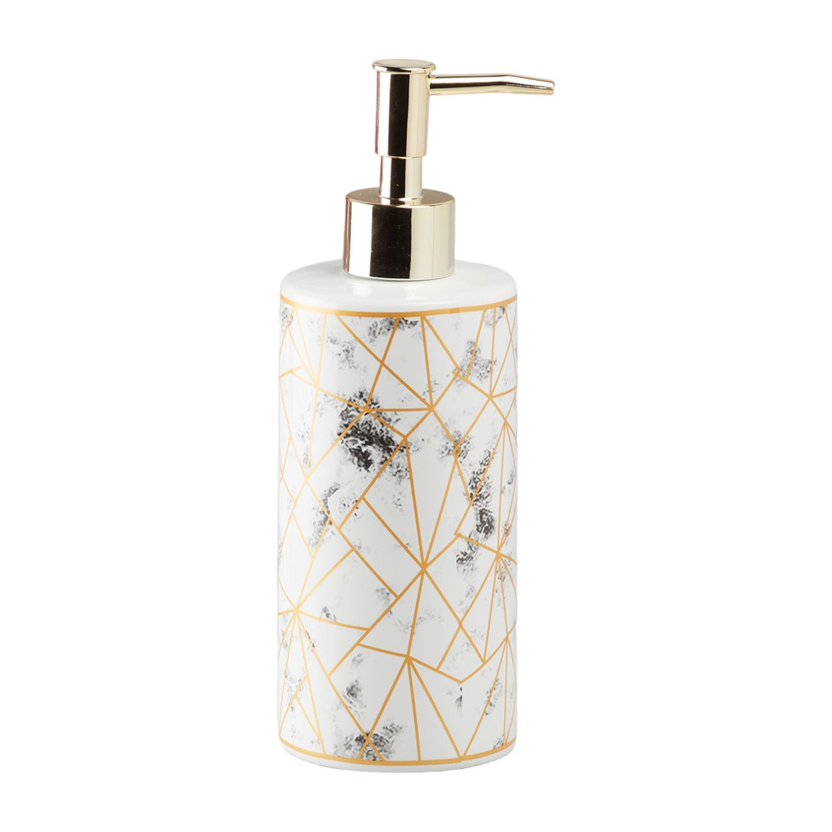 Ceramic Soap Dispenser handwash Pump for Bathroom, Set of 1, White/Gold (10209)