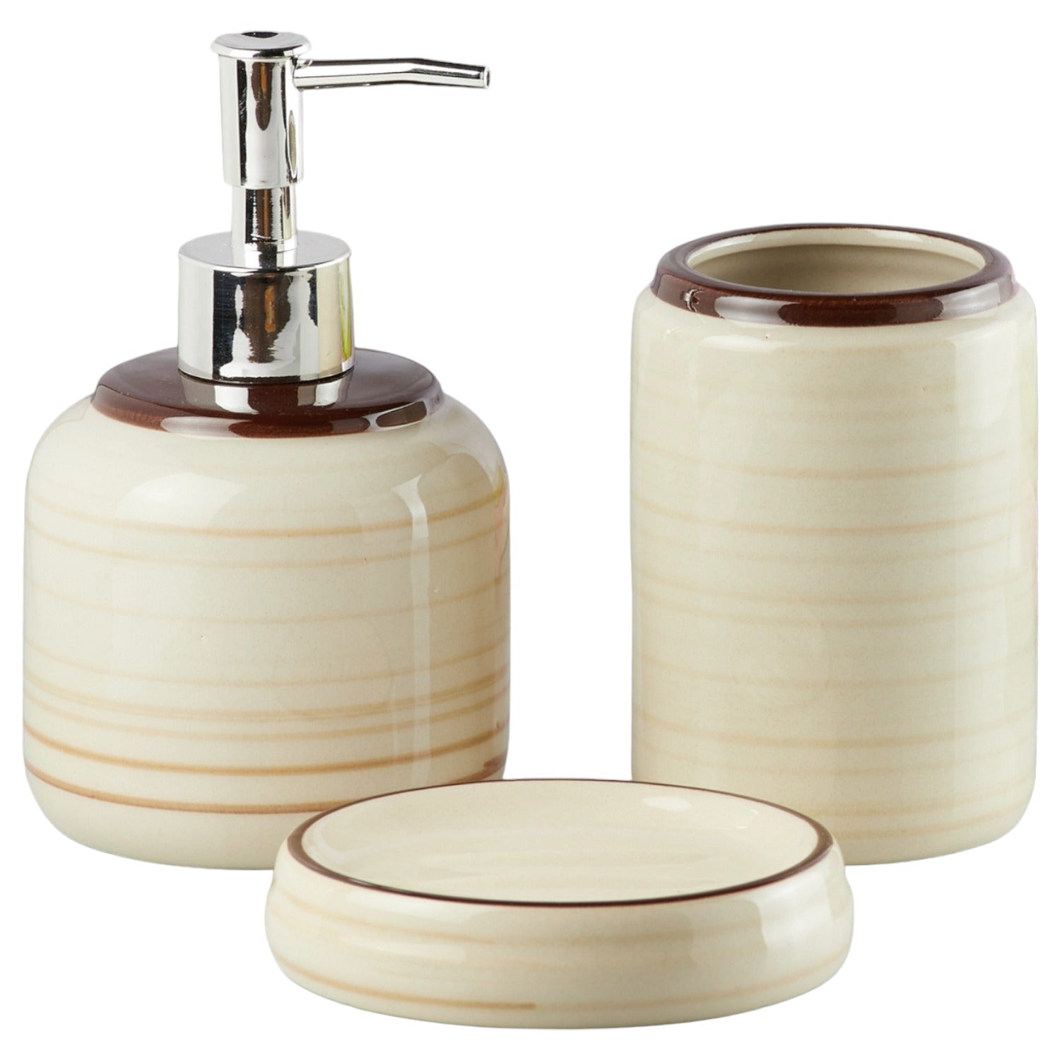 Ceramic Set of 3 Bath Set with Soap Dispenser (10263)