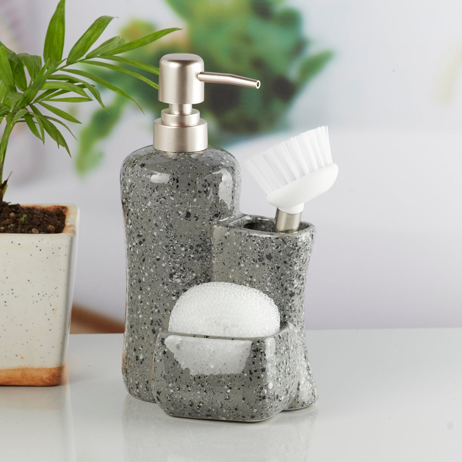 Ceramic Soap Dispenser handwash Pump for Bathroom, Set of 1, Grey (10315)