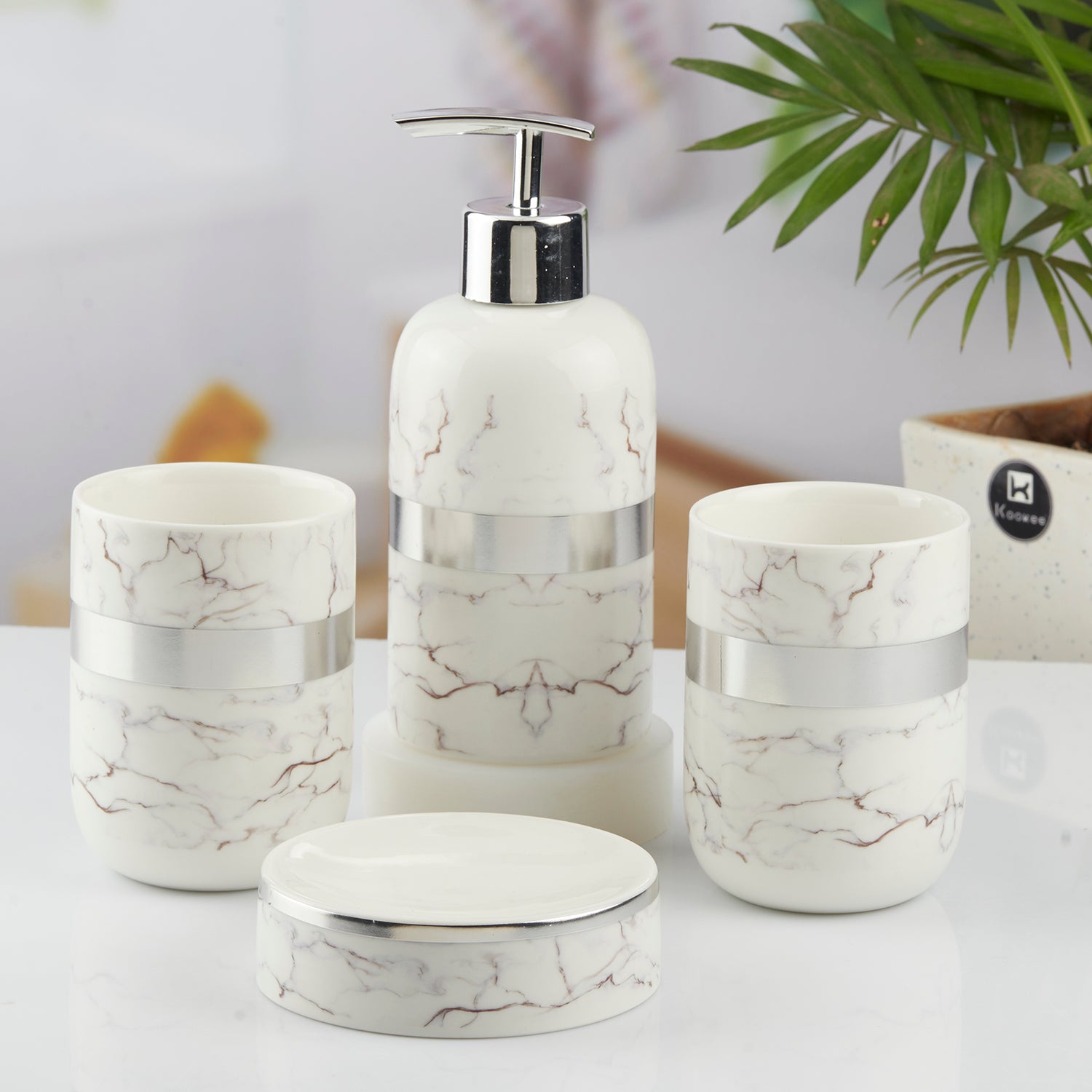 Ceramic Bathroom Set of 4 with Soap Dispenser (10376)