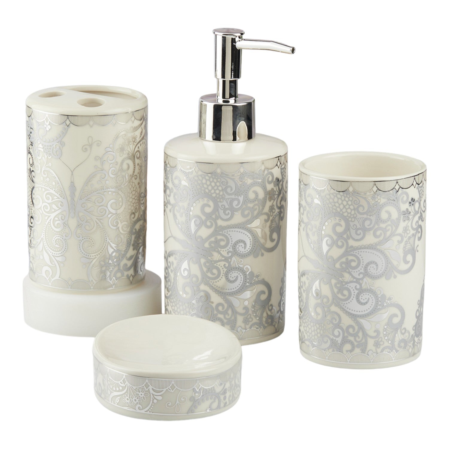 Ceramic Bathroom Set of 4 with Soap Dispenser (10377)