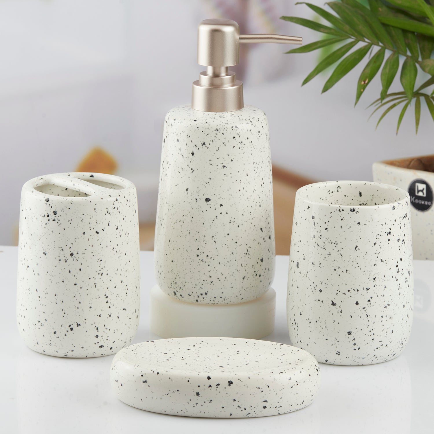 Ceramic Bathroom Set of 4 with Soap Dispenser (10383)
