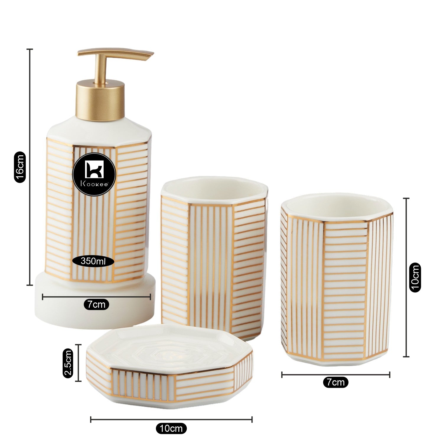 Ceramic Bathroom Set of 4 with Soap Dispenser (10388)