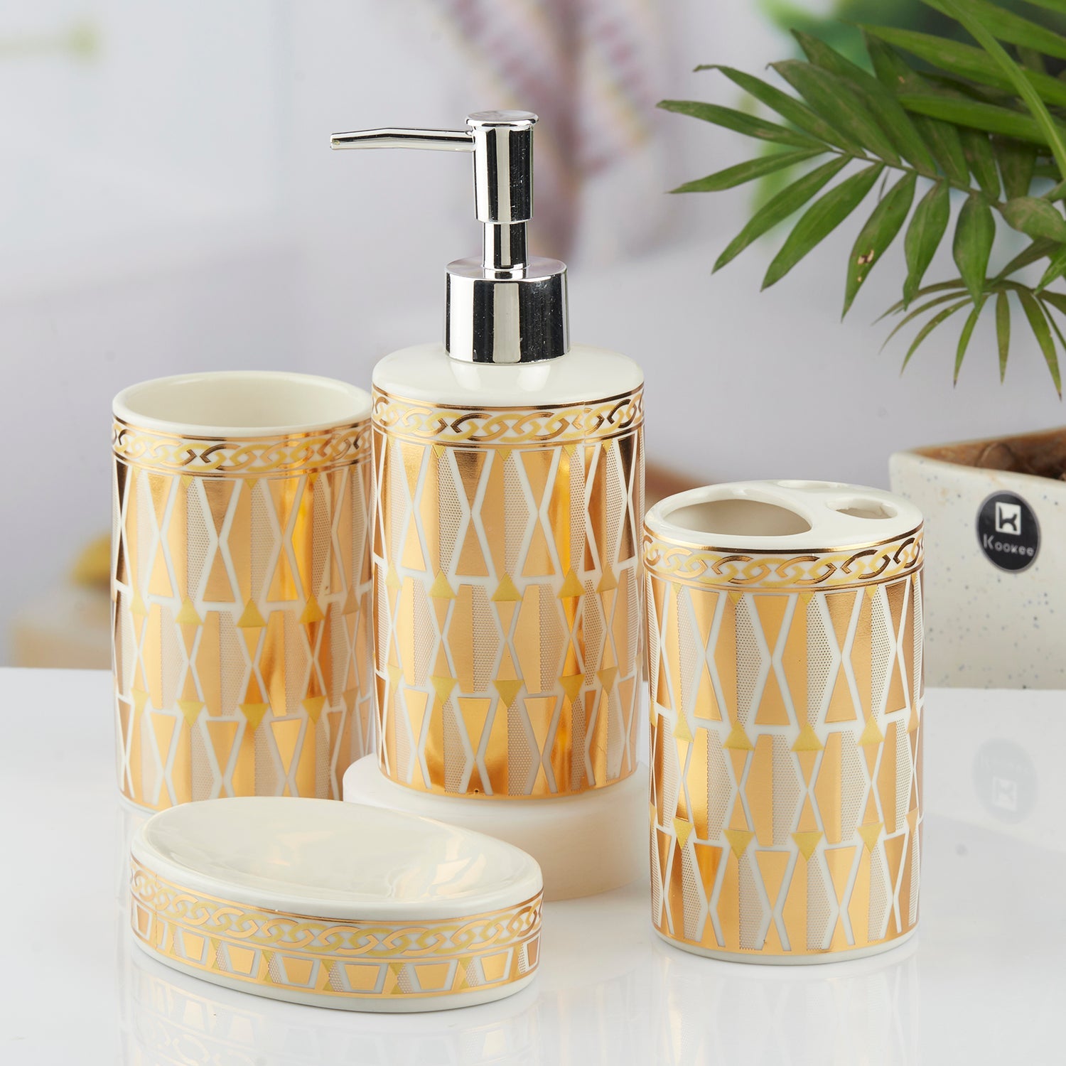 Ceramic Bathroom Set of 4 with Soap Dispenser (10394)