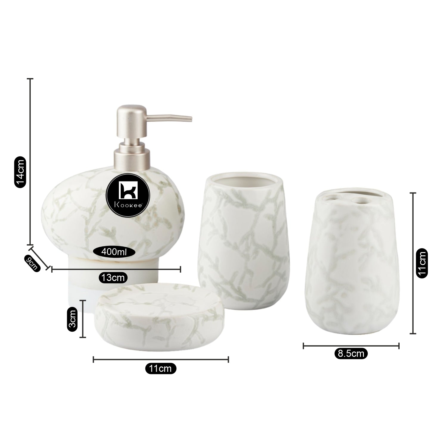 Ceramic Bathroom Set of 4 with Soap Dispenser (10432)