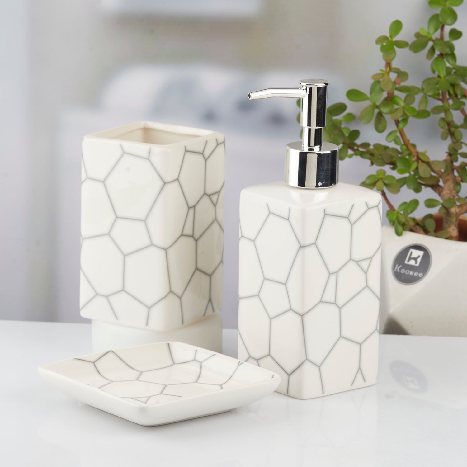 Ceramic Bathroom Set of 3 with Soap Dispenser (10433)