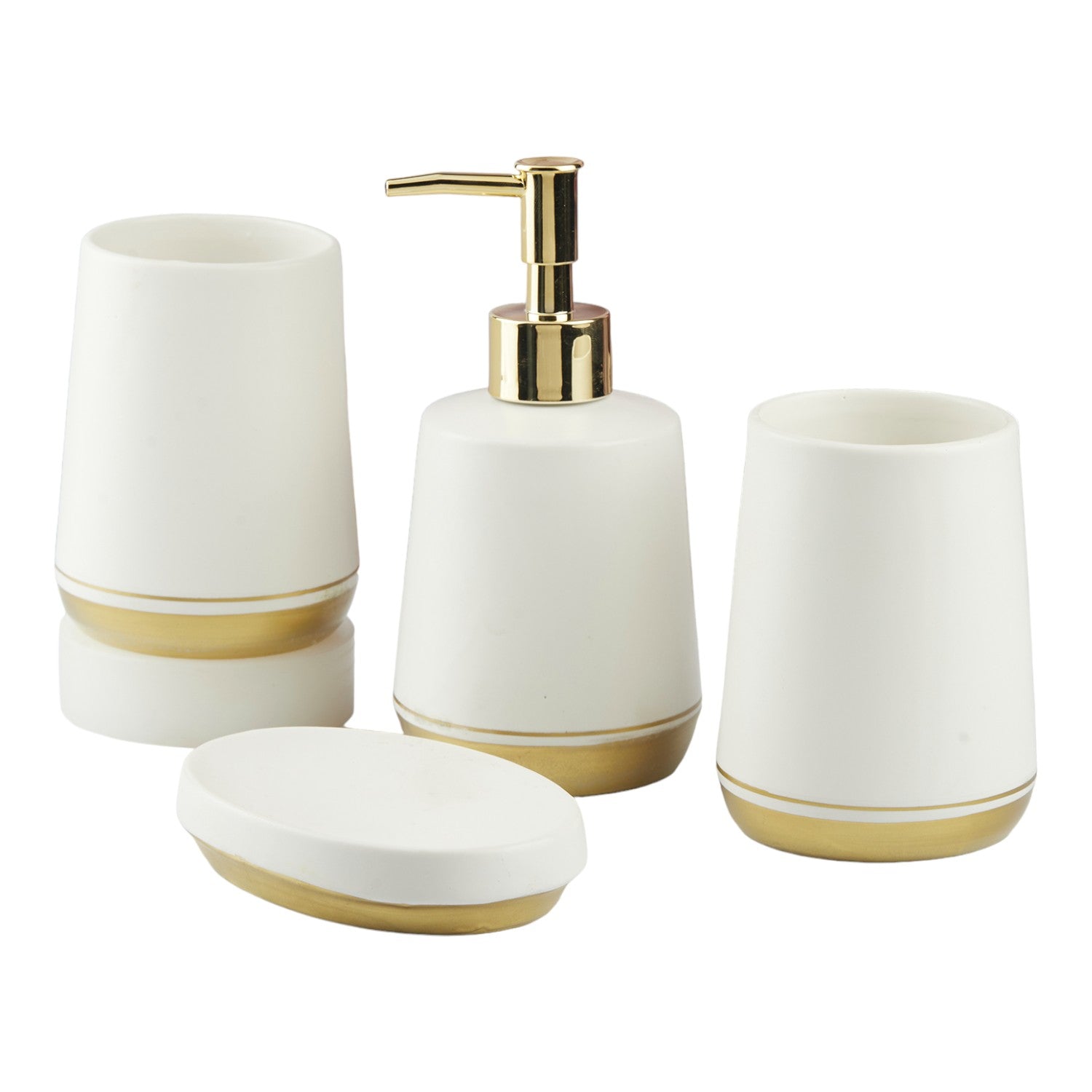 Ceramic Bathroom Set of 4 with Soap Dispenser (10448)