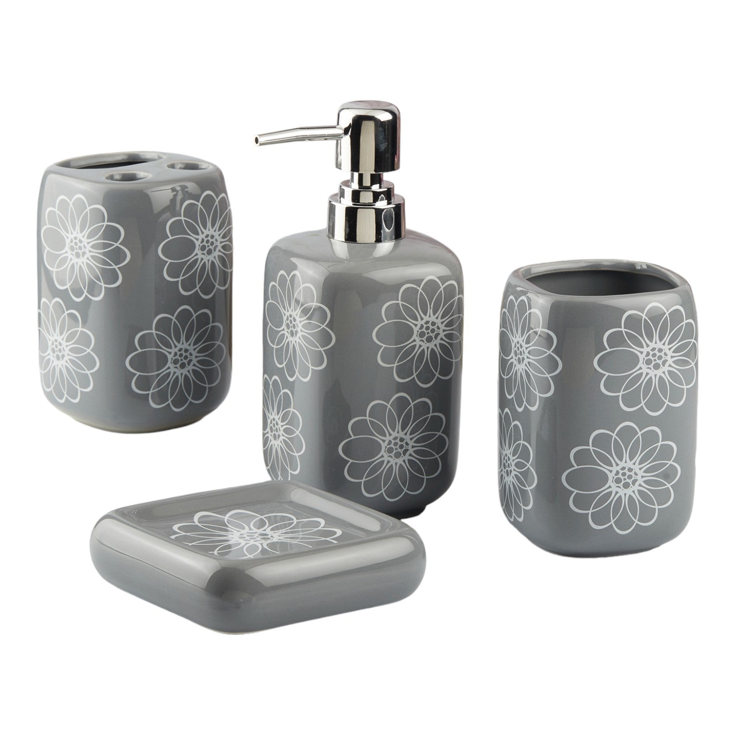 Ceramic Bathroom Set of 4 with Soap Dispenser (10451)
